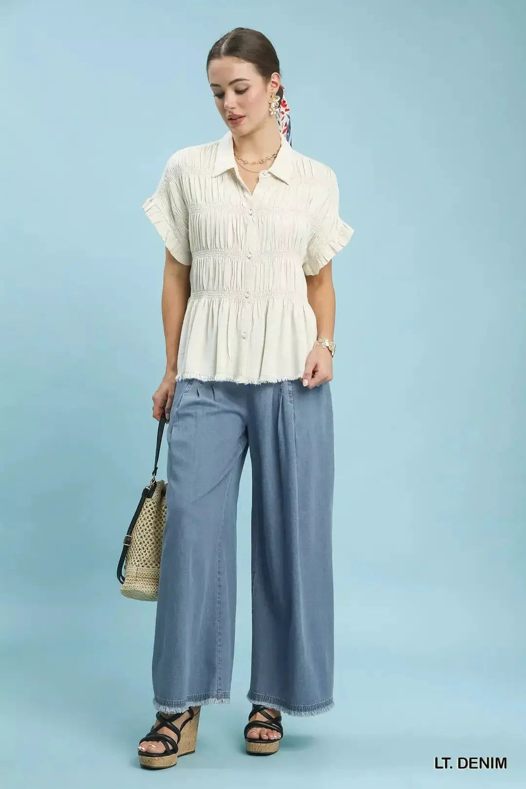Umgee Stone Washed Wide Leg Pants by Trendsi