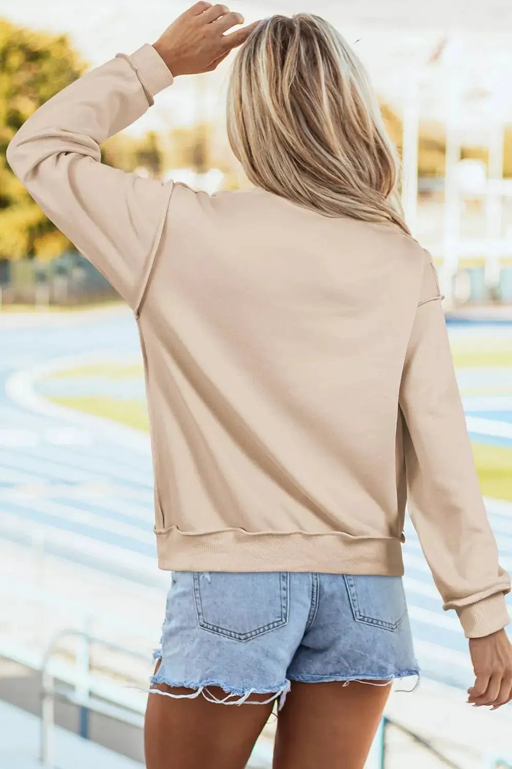 Beige Thankful Sequin Long Sleeve Mock Neck Sweatshirt - Bitsy Gypsy Boutique