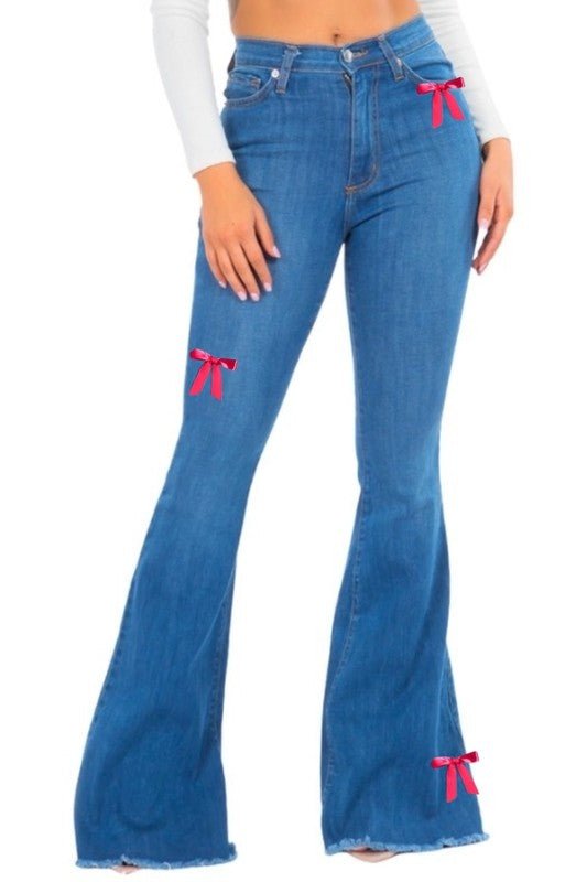 Bell Bottom Jean with Pink Ribbon detail - Bitsy Gypsy Boutique