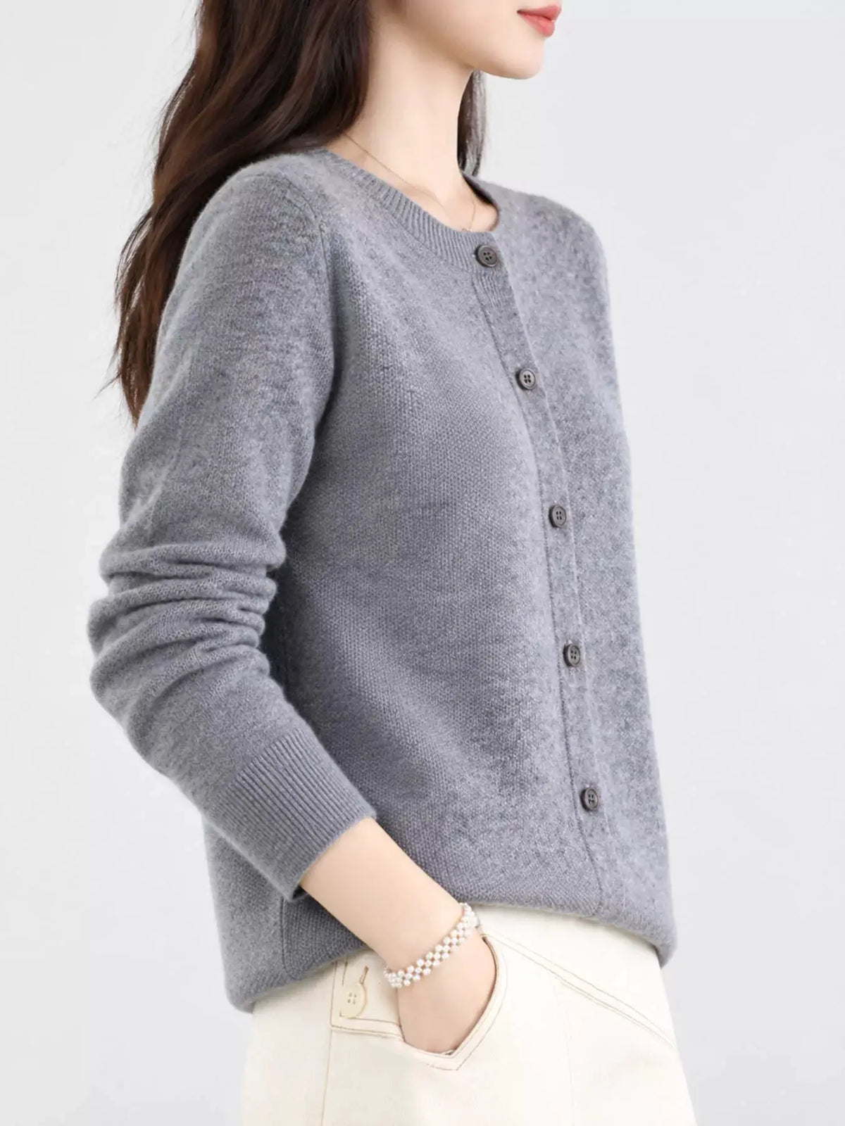 Button-Down Long Sleeve Cardigan by Trendsi