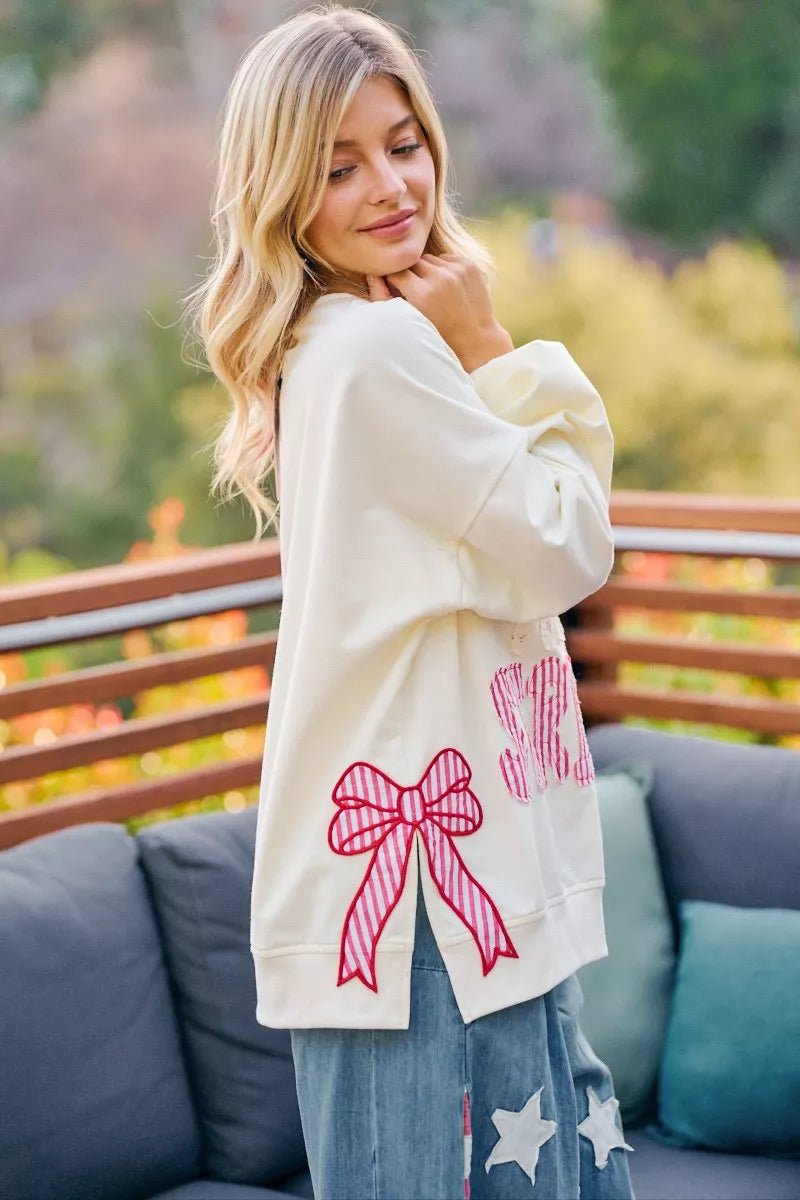 BiBi 4th Of July Stars And Stripes Patches Sweatshirt - Bitsy Gypsy Boutique