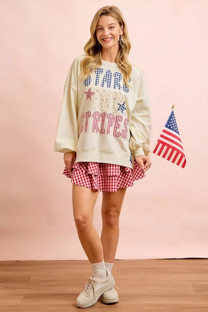 BiBi 4th Of July Stars And Stripes Patches Sweatshirt - Bitsy Gypsy Boutique