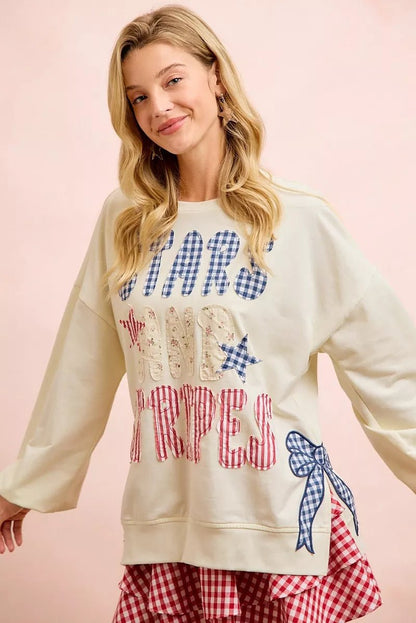 BiBi 4th Of July Stars And Stripes Patches Sweatshirt - Bitsy Gypsy Boutique