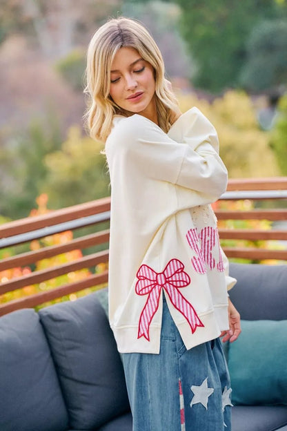 BiBi 4th Of July Stars And Stripes Patches Sweatshirt - Bitsy Gypsy Boutique