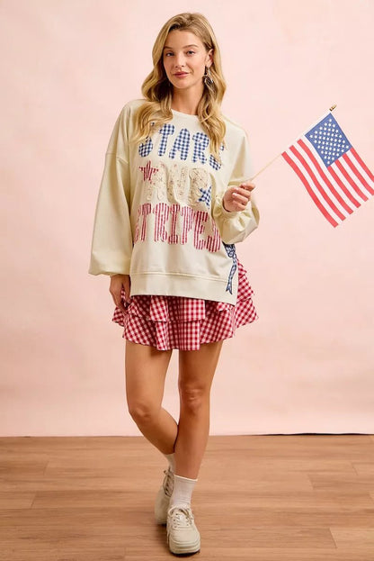 BiBi 4th Of July Stars And Stripes Patches Sweatshirt - Bitsy Gypsy Boutique