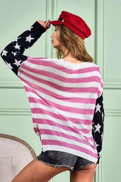 BiBi American Flag Low Gauge Knit Top - Bitsy Gypsy Boutique