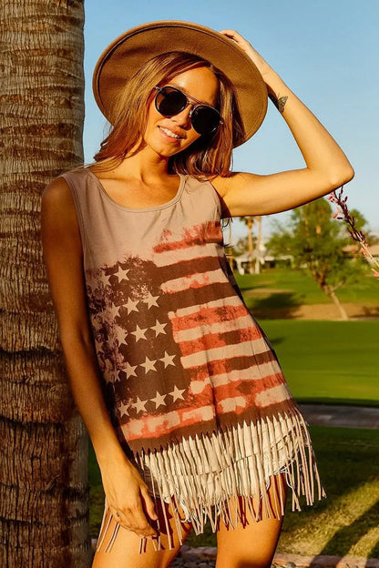 BiBi American Flag Print Knit Sleeveless Top - Bitsy Gypsy Boutique