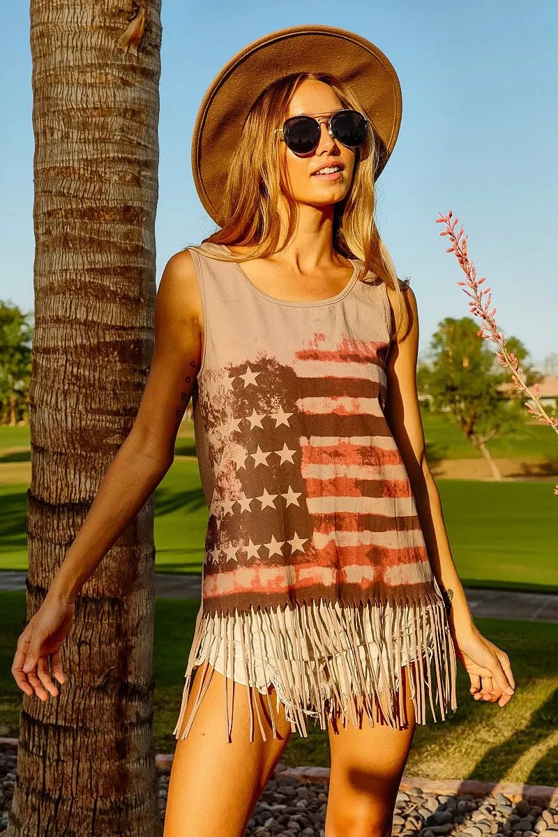 BiBi American Flag Print Knit Sleeveless Top - Bitsy Gypsy Boutique