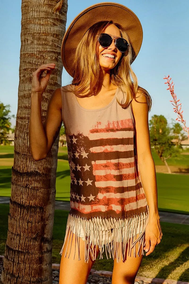 BiBi American Flag Print Knit Sleeveless Top - Bitsy Gypsy Boutique