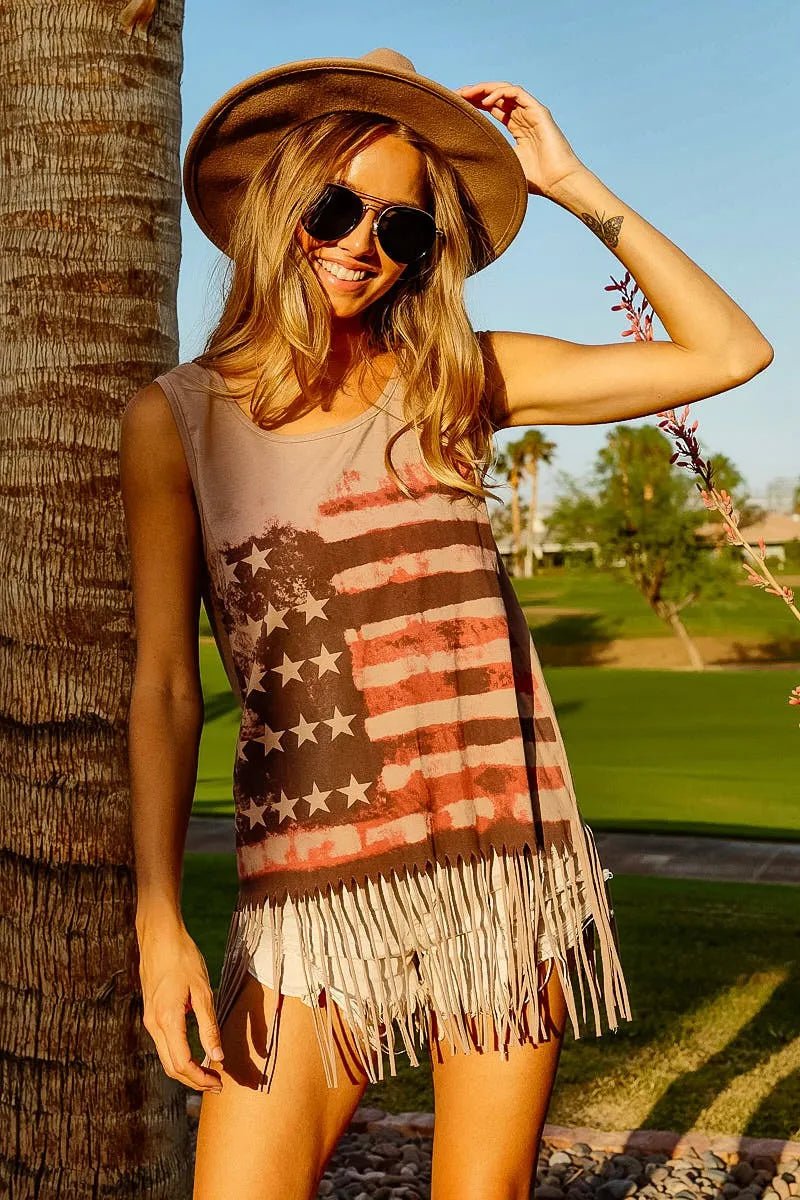 BiBi American Flag Print Knit Sleeveless Top - Bitsy Gypsy Boutique
