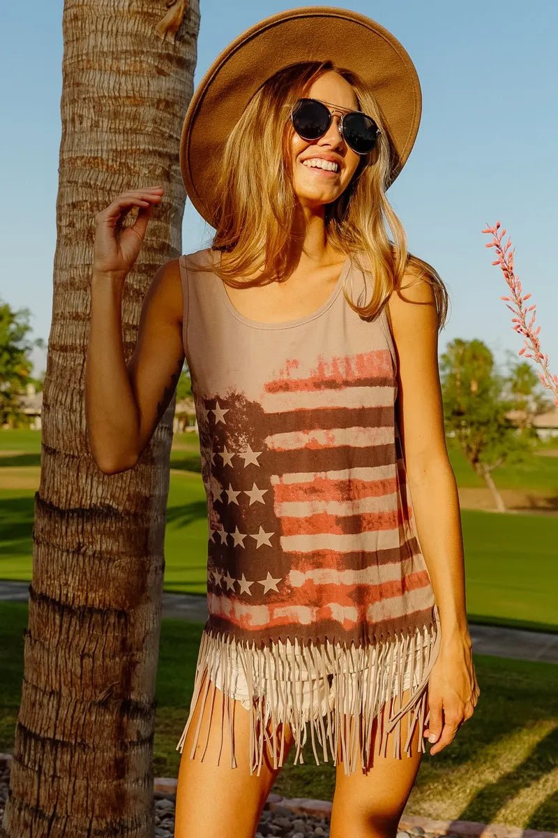 BiBi American Flag Print Knit Sleeveless Top - Bitsy Gypsy Boutique