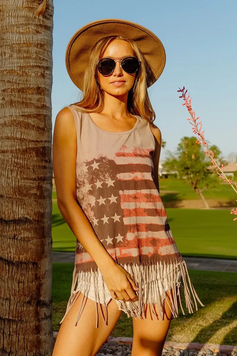 BiBi American Flag Print Knit Sleeveless Top - Bitsy Gypsy Boutique