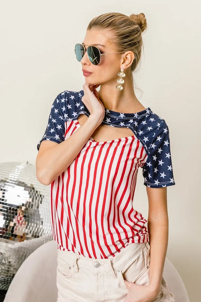 BiBi American Flag Theme Front Cut Out Top - Bitsy Gypsy Boutique