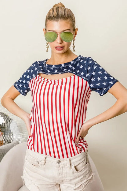 BiBi American Flag Theme Front Cut Out Top - Bitsy Gypsy Boutique