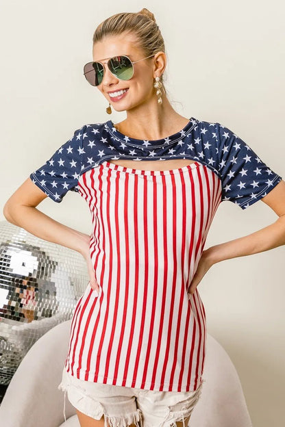 BiBi American Flag Theme Front Cut Out Top - Bitsy Gypsy Boutique