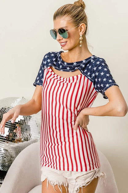 BiBi American Flag Theme Front Cut Out Top - Bitsy Gypsy Boutique
