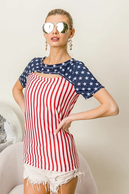 BiBi American Flag Theme Front Cut Out Top - Bitsy Gypsy Boutique