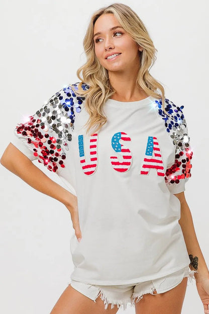 BiBi American Flag Theme Sequin Top - Bitsy Gypsy Boutique