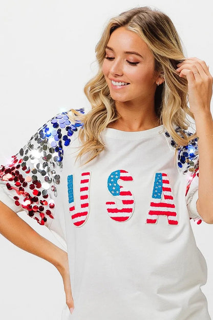 BiBi American Flag Theme Sequin Top - Bitsy Gypsy Boutique