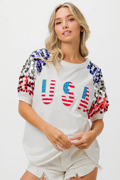 BiBi American Flag Theme Sequin Top - Bitsy Gypsy Boutique