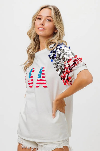 BiBi American Flag Theme Sequin Top - Bitsy Gypsy Boutique