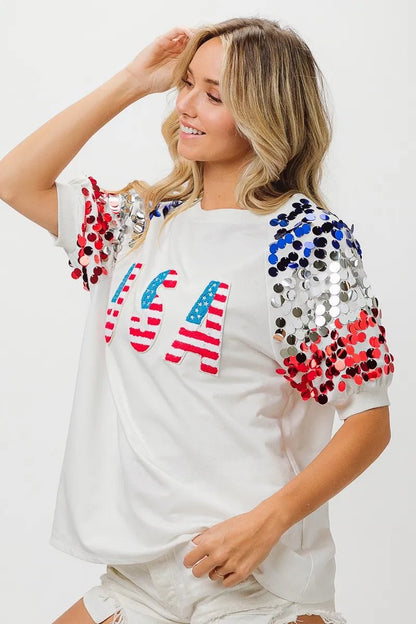 BiBi American Flag Theme Sequin Top - Bitsy Gypsy Boutique