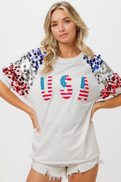 BiBi American Flag Theme Sequin Top - Bitsy Gypsy Boutique