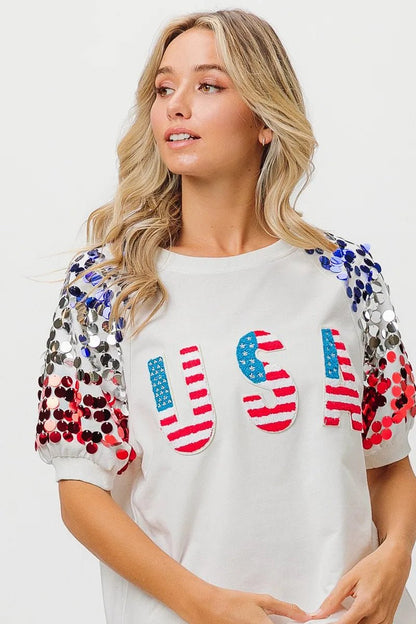 BiBi American Flag Theme Sequin Top - Bitsy Gypsy Boutique