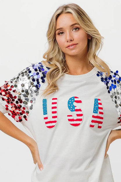 BiBi American Flag Theme Sequin Top - Bitsy Gypsy Boutique