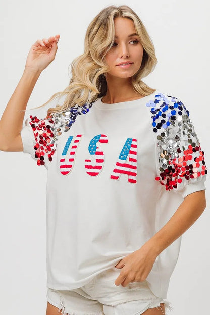 BiBi American Flag Theme Sequin Top - Bitsy Gypsy Boutique