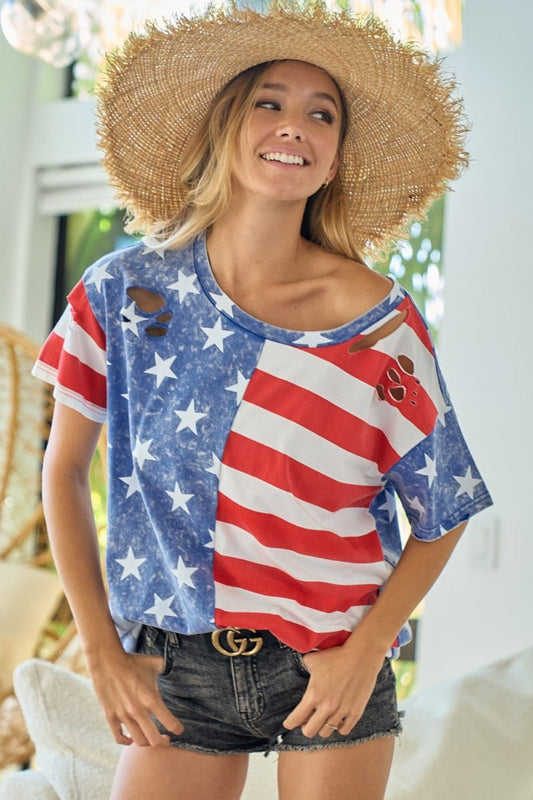 BiBi American Flag Theme Short Sleeve T - Shirt - Bitsy Gypsy Boutique