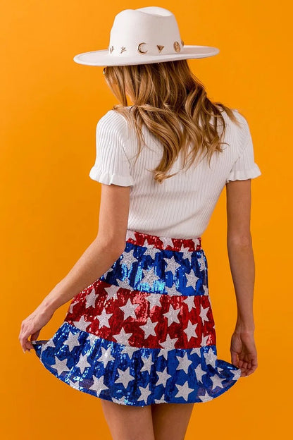 BiBi American Flag Theme Star Sequin Tiered Skirt - Bitsy Gypsy Boutique