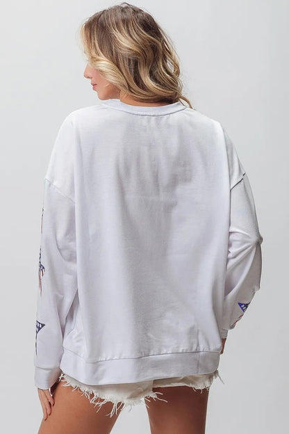 BiBi American Flag USA and Star Sequin Sweatshirt - Bitsy Gypsy Boutique