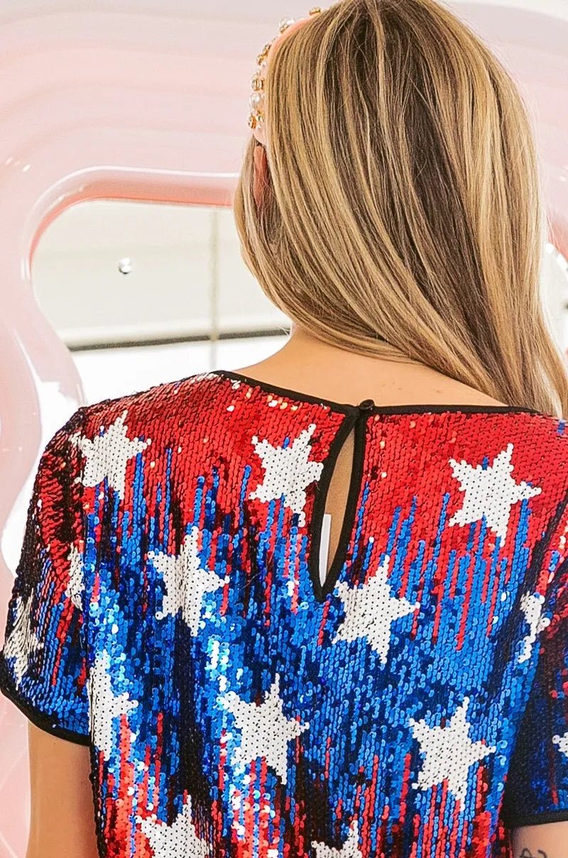 BiBi American Theme Star Pattern Sequin Top - Bitsy Gypsy Boutique