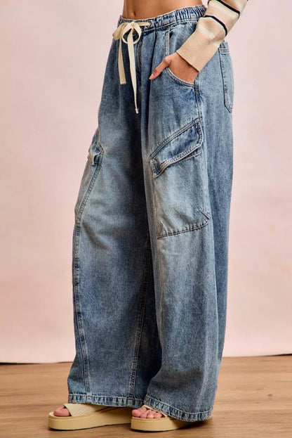 BiBi Baggy Barrel Jeans With Cargo Pockets - Bitsy Gypsy Boutique