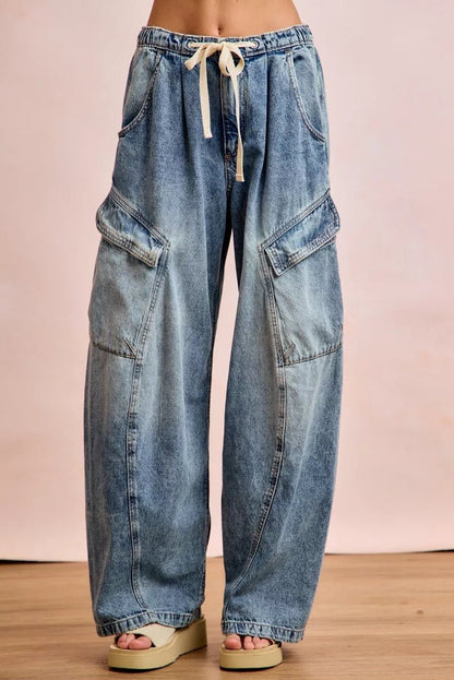 BiBi Baggy Barrel Jeans With Cargo Pockets - Bitsy Gypsy Boutique