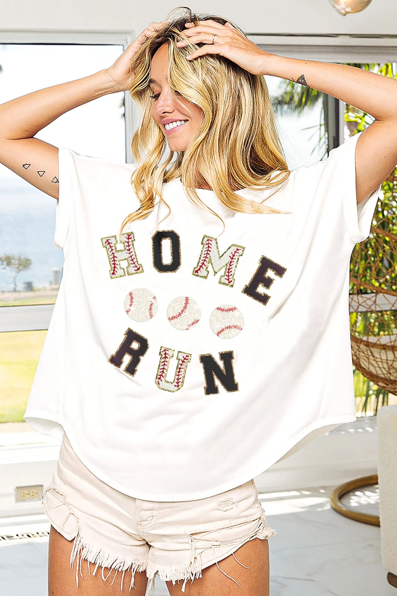 BiBi Baseballs Homerun Letter Washed Short Sleeve Top - Bitsy Gypsy Boutique