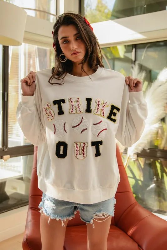 BiBi Baseballs Strikeout Patches French Terry Sweatshirt - Bitsy Gypsy Boutique