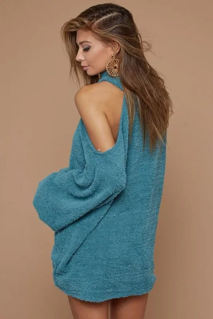 BiBi Belle Sweater Knit Open One Shoulder Turtle Neck - Bitsy Gypsy Boutique