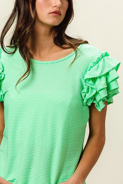 BiBi Birdseye Texture Layered Ruffle Top - Bitsy Gypsy Boutique