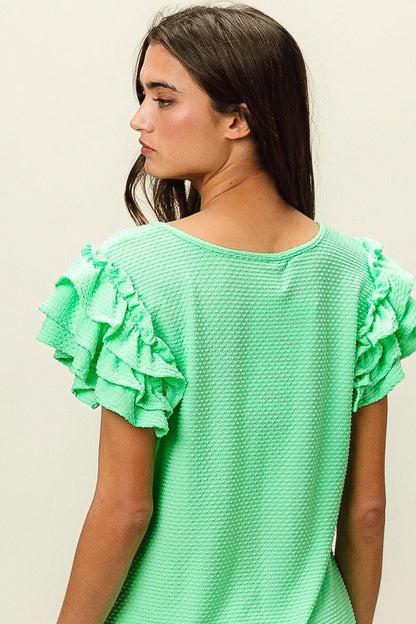 BiBi Birdseye Texture Layered Ruffle Top - Bitsy Gypsy Boutique
