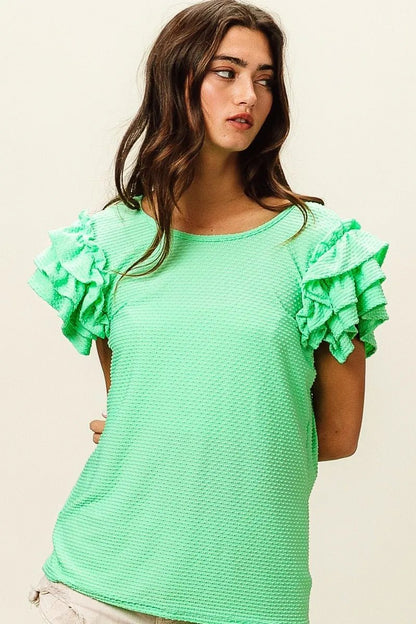 BiBi Birdseye Texture Layered Ruffle Top - Bitsy Gypsy Boutique