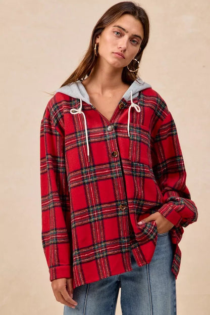 BiBi Brushed Plaid Hooded Jacket - Bitsy Gypsy Boutique