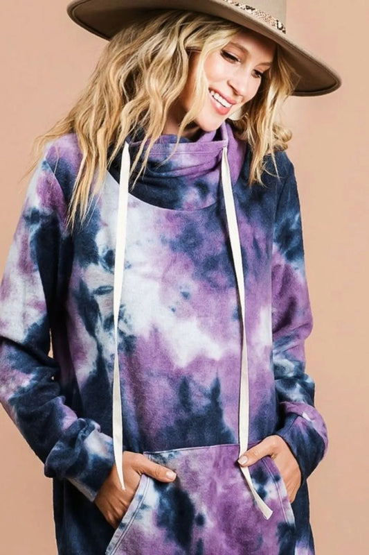BiBi Brushed Tie Dye Overlapped Turtle Neck Sweatshirt - Bitsy Gypsy Boutique