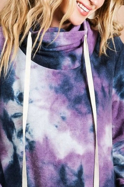 BiBi Brushed Tie Dye Overlapped Turtle Neck Sweatshirt - Bitsy Gypsy Boutique