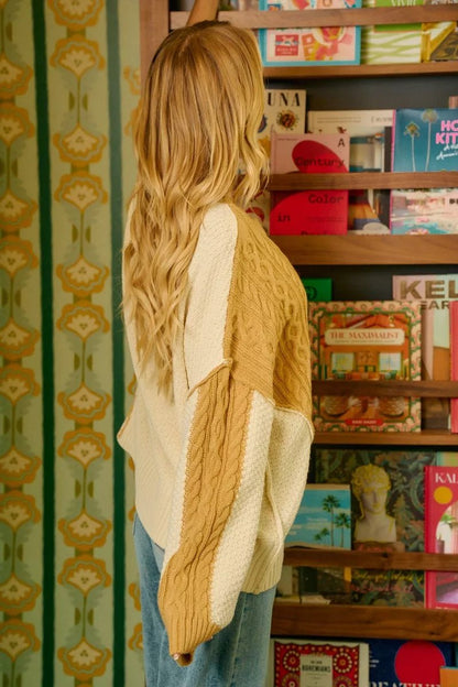 BiBi Cable Knit With Hacci Combo Sweater With Uneven Hem Detail - Bitsy Gypsy Boutique