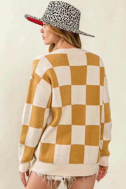 BiBi Checked V - neck Cardigan - Bitsy Gypsy Boutique