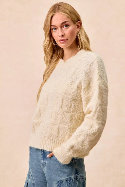 BiBi Checker Board Drop Shoulder Sweater - Bitsy Gypsy Boutique