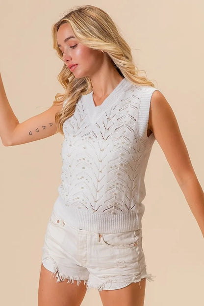 BiBi Chevron Pointelle Pearl Knit Top - Bitsy Gypsy Boutique