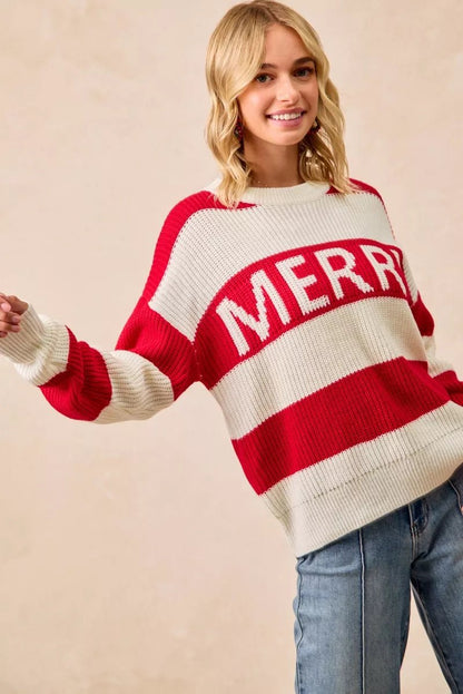 BiBi Christmas Merry Lettering Sweater - Bitsy Gypsy Boutique
